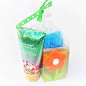 Bath Gift Set | Glycerin bar soap, Large mesh sponge, Body Lotion Darling Heart